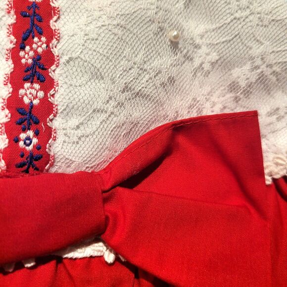 vintage 80s jumper romper one piece red cottagecore lace bow handmade in USA 4 - Picture 2 of 10